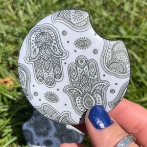 White Hamsa Hand Car Coaster Set | Hamsa Coaster | Car Accessories